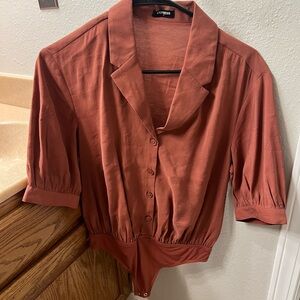 Express Women's Terracotta Button-Up Bodysuit
